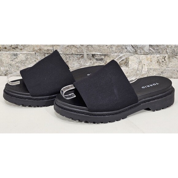 NWT Torrid Flatform Slide Sandals Chunky Lug Stretch Black Minimalist Size 8.5WW - Picture 5 of 12